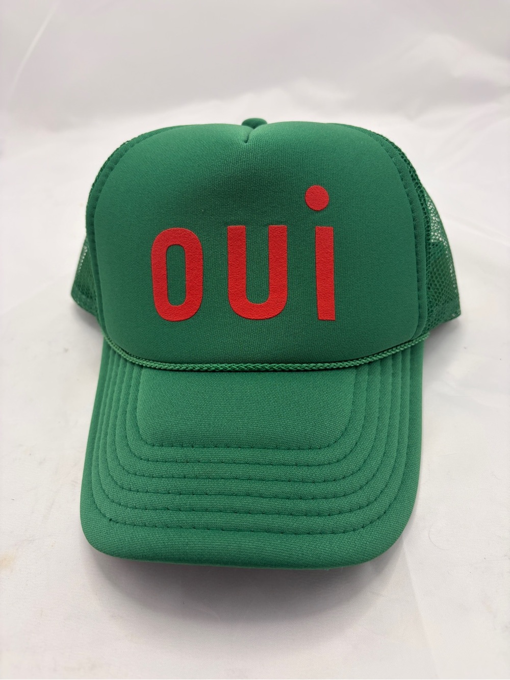 Clare C Grass Green 'OUI' Trucker Hat